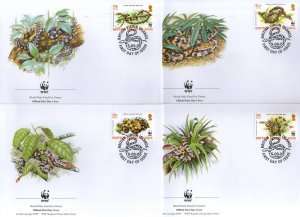 British Virgin Islands 2005 WWF Boa Snake Reptiles Wildlife Sc 1051-54 FDCs #372