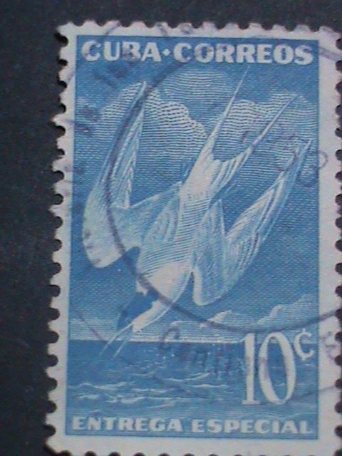 ​CUBA-LARGE PICTORIAL CUBA BIRDS ON VERY OLD CUBA USED STAMP-VERY FINE