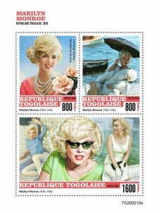 Togo Marilyn Monroe Stamps 2020 MNH Famous People Celebrities Movies 3v M/S