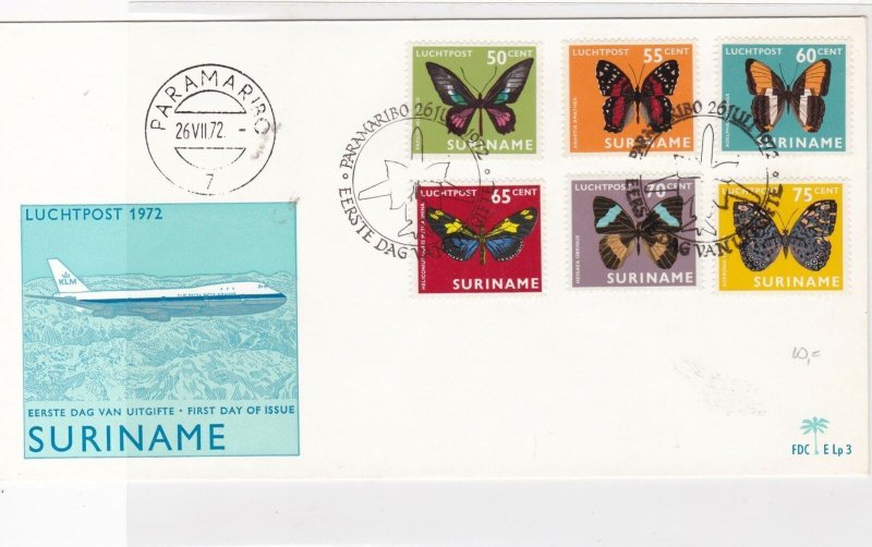 Suriname 1972 Air flight First day issue mixed Butterflies stamps cover ref21767 