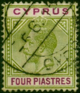 Cyprus 1921 4pi Olive-Green & Purple SG95 Fine Used (4)