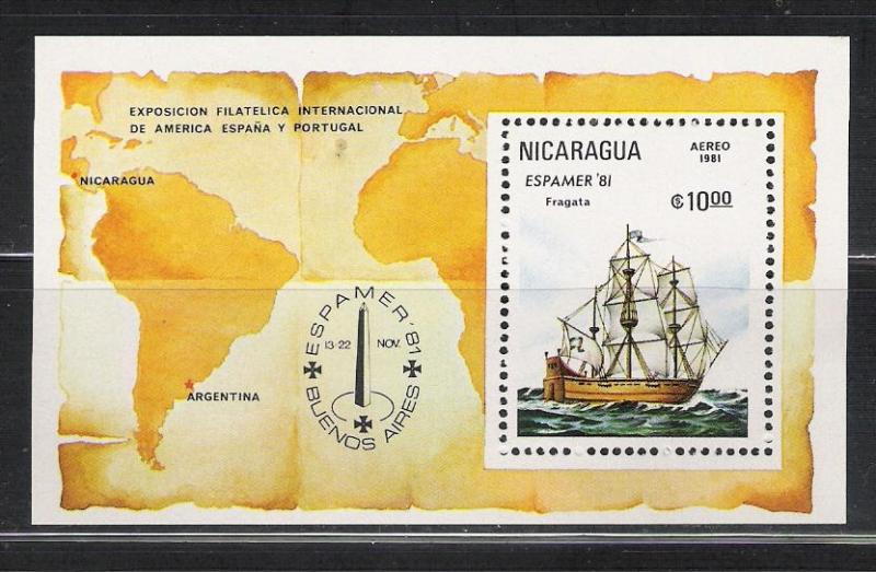 Nicaragua MNH c985 espamer 81 s/s Frigate scv $1.50
