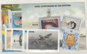 Nevis 1986 QEII/Spitfire/Sheets Sets Mints MNH JK8600