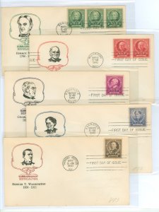 US 869-873 1940 Educators (set of five) part of the famous American series on five first day covers with matching cachet craft c