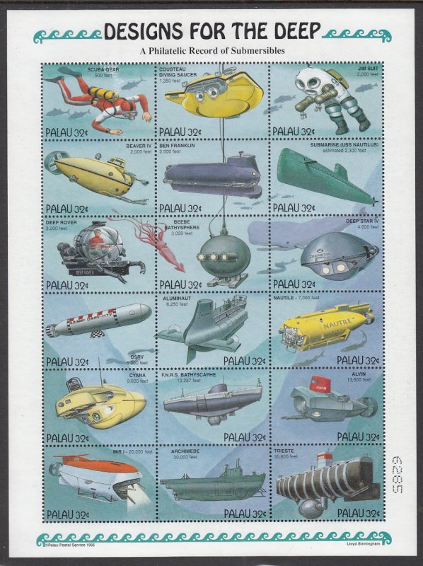 Palau 372 Submarines Sheet MNH VF