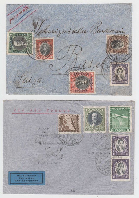 CHILE 1932-39 VIA AIR FRANCE FIVE COVERS TO SWITZERLAND WITH RATES, STICKER+ FVF