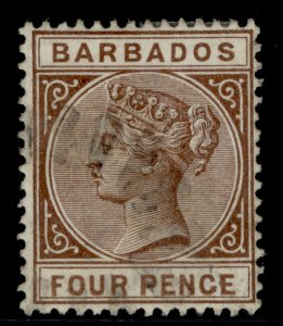 BARBADOS QV SG98, 4d pale brown, FINE USED.