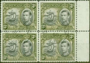 Grenada 1950 3d Black & Brown-Olive SG158ba Colon Flaw in a V.F.U Block of 4