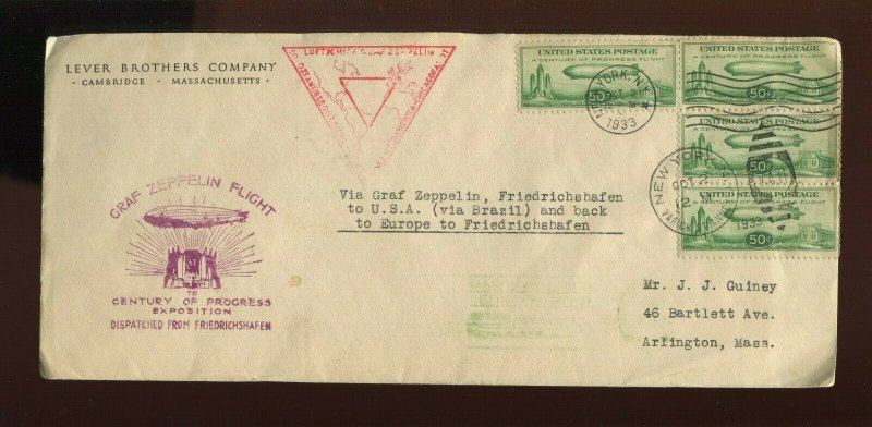 3  FLIGHT FDC's C18  ON GRAF ZEPPELIN CENTURY OF PROGRESS EXPO OCT 2 1933