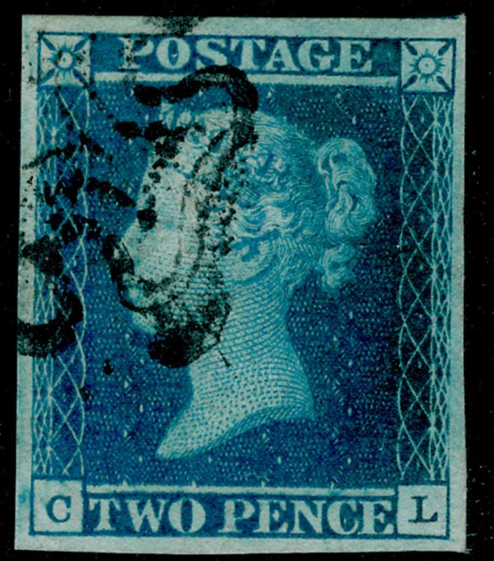 SG14, 2d blue PLATE 3, VERY FINE USED. Cat £275. BLACK MX. 4 MARGINS. CL