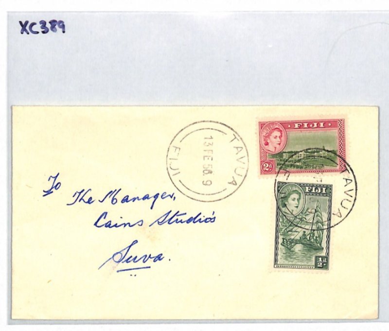 FIJI Cover QEII 2d ½d Boat *TAVUA* CDS Suva 1956 Cains Studios {samwells}XC389