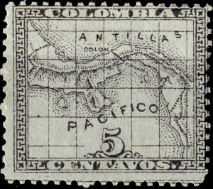 PANAMA - 1887 - Mi.7 reprint - 5c black / light blue Map - Fine Mint No Gum