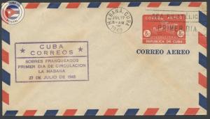 Cuba 1949 First Day Postal Stationary - Correo Aereo Regular Envelope | CU9273