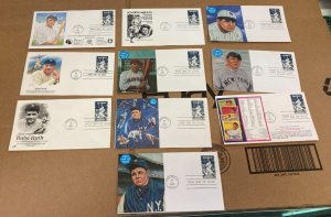 KAPPYSTAMPS  USA 1983 BABE RUTH FIRST DAY COVERS 10 DIFFERENT CACHETS  C1