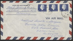 1963 Air Mail Cover CFPO 505 Germany to Edmonton #405as 5c Cameo Booklet Stamps