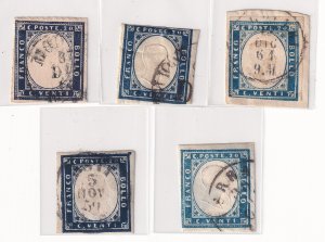 Italy 1855–63 Victor Emmanuel II 20c – 5 CDS Cancels, Blue & Cobalt Shades