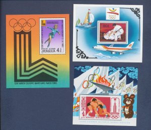 MONGOLIA - Scott 1104, 1113 & 2116  - three  MNH S/S - Olympics - 1980-1992