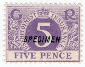 (I.B) George V Revenue : Unemployment Insurance 5d (specimen)