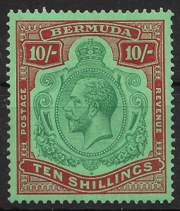 BERMUDA SG92ge 1930 10/= GREEN & RED ON DEEP EMERALD BREAK IN LINES VAR MTD MINT
