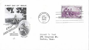 1942 FDC, #904, 3c Kentucky 150th, Art Craft