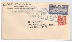 DOMINICAN REPUBLIC Air 1928 Cover PILOT Signed FIRST FLIGHT PUERTO RICO YV81