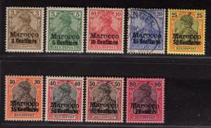 $Germ. Off. in Morocco Sc#7-15 1 used, M/LH/VF, partial set, Cv $57.25