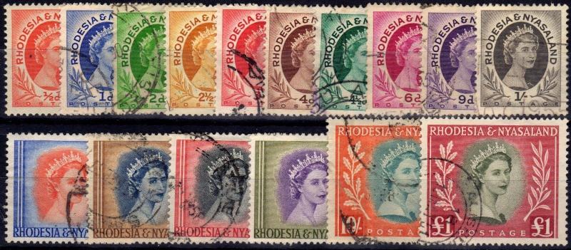 Rhodesia & Nyasaland 1954 set of 16 SG1-15 Fine Used