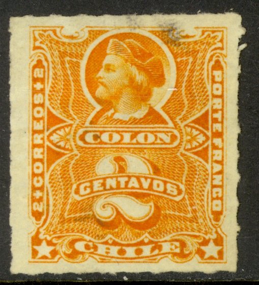 CHILE 1877 2c Orange COLUMBUS Issue Sc 21 VFU