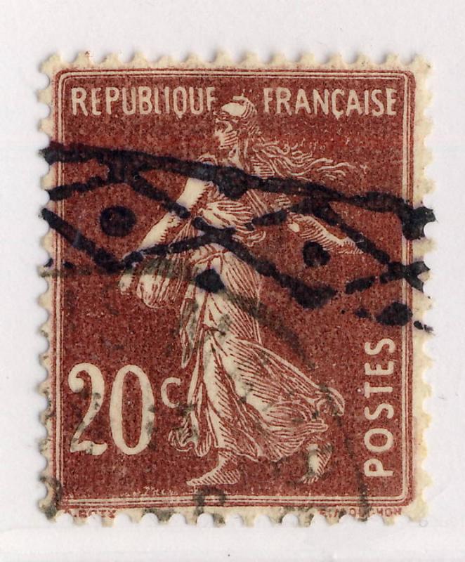 FRANCE - ca.1920-25 - 20c SEMEUSE type 3 OBLITÉRÉE ROULETTE BELGE - TB