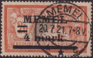 Sc# 31a type II German Memel on French 2fr overprint 4m 1920 used CV $160.00