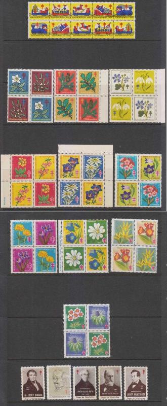 GERMANY 1959-80 CINDERELLA TBC FIGHT SEALS COLLECTION OF 50 ITEMS MNH+ 