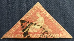 CAPE OF GOOD HOPE 1d IMPERF TRIANGLE FINE USED FINELY CUT MARGINS C5178