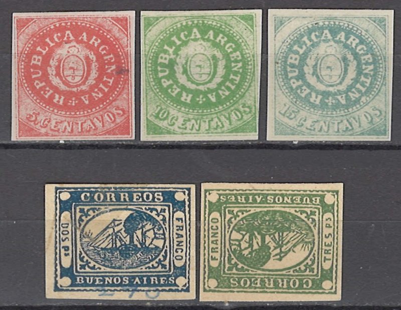 COLLECTION LOT OF #1087 ARGENTINA 5 REPRINT STAMPS 1862+