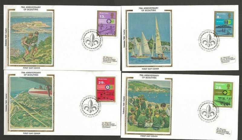 1982 Boy Scouts 75th anniversary Guernsey Colorano silk FDC set