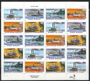 US 3095A Riverboats 1996 mnh pane of 20