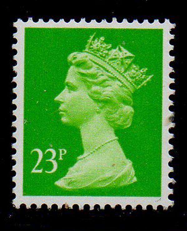 Great Britain Sc MH123 1988 23p brt yellow green QE II Machin Head stamp mint NH