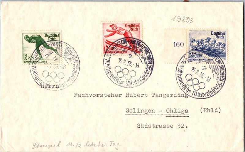 1936 Germany Berlin Olympic Winter Games Mail Cover to Solingen
