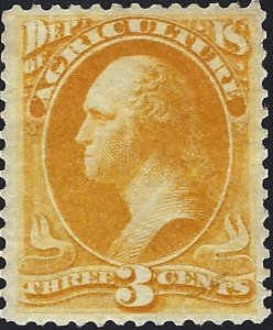 US Scott #O3 MNH OG XF 3 Cent 1873 Official Agriculture Stamp CV 450.00