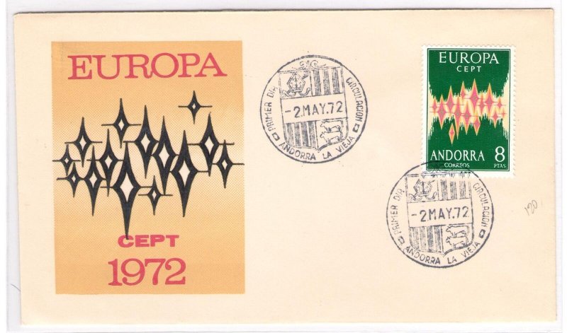 1972 Andorra Spanish, N° 64A, Europa Cept 8 P. Verde And Polychromos Su Env FDC