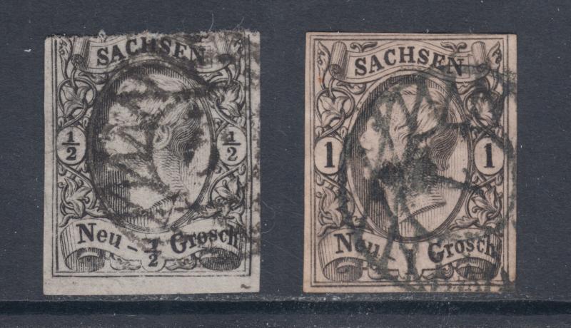 Saxony Sc 9, 10 used 1855 King John I defintivies, sound & attractive