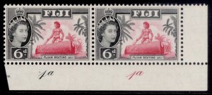 FIJI QEII SG314, 6d carmine & black, NH MINT. CONTROL PAIR