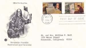 2006, Honoring Benjamin Franklin, PCS, FDC (E11448)