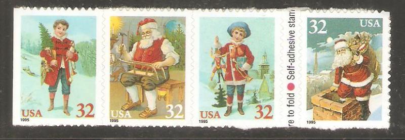 #3008-11 Santa & Children self adhesive strip of 4 Mint NH