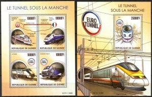 Guinea 2015 Modern Trains Locomotives Channel Tunnel sheet + S/S MNH