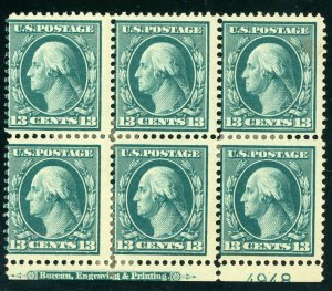 USA 1909 Washington 13¢ Blue Green DL Wmk Plate # Block Scott # 339 Mint P883