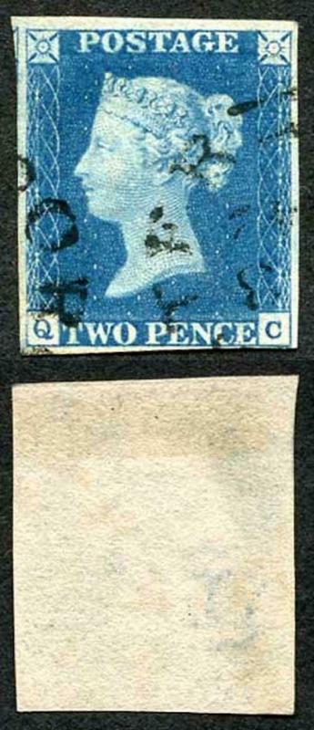 1840 2d Blue (QC) Plate 2 Superb 4 Margins Dorchester Town Cancel Cat 10k