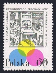 Poland 1719 3 stamps, MNH. Mi 1987. Polish printer's Trade Union, 1970.