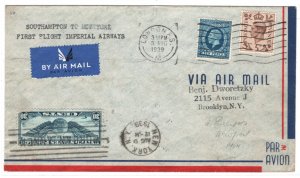 GB USA MIXED FRANKING Cover 1939 Imperial Airways *ROUND FLIGHT* NYC  MA673