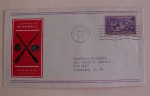 US  BASEBALL FDC SPORT 1939 BAT,BALL, CACHET WASHINGTON DC