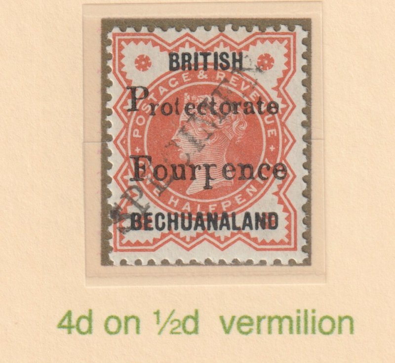 BECHUANALAND 1889 QV 4d on 1/2d handstamped  SPECIMEN